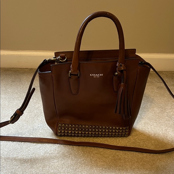 Coach Handbags - Coach Brown Leather Satchel with Studded Detail